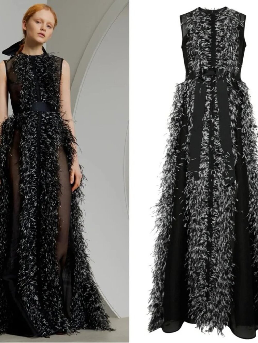 New Huishan Zhang Beau Handmade Ostrich Feather Silk Organza Gown Size 12 US - Picture 3 of 11